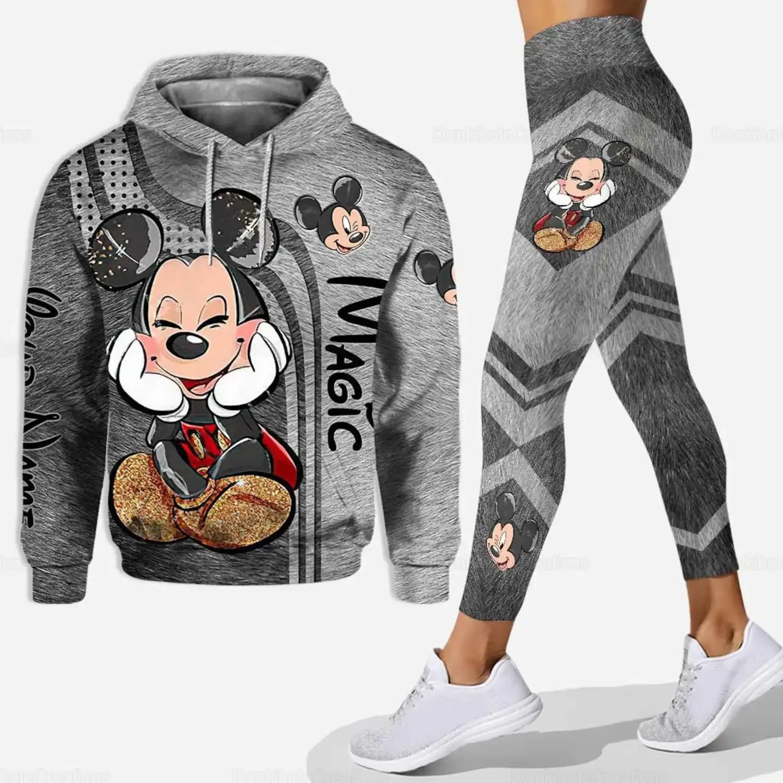 Custom Name Disney Mickey Mouse 3D Hoodie Women\'s Hoodie Yoga Pants Set Disney Mickey Yoga Sweatpants Hoodie Fashion Sports Suit