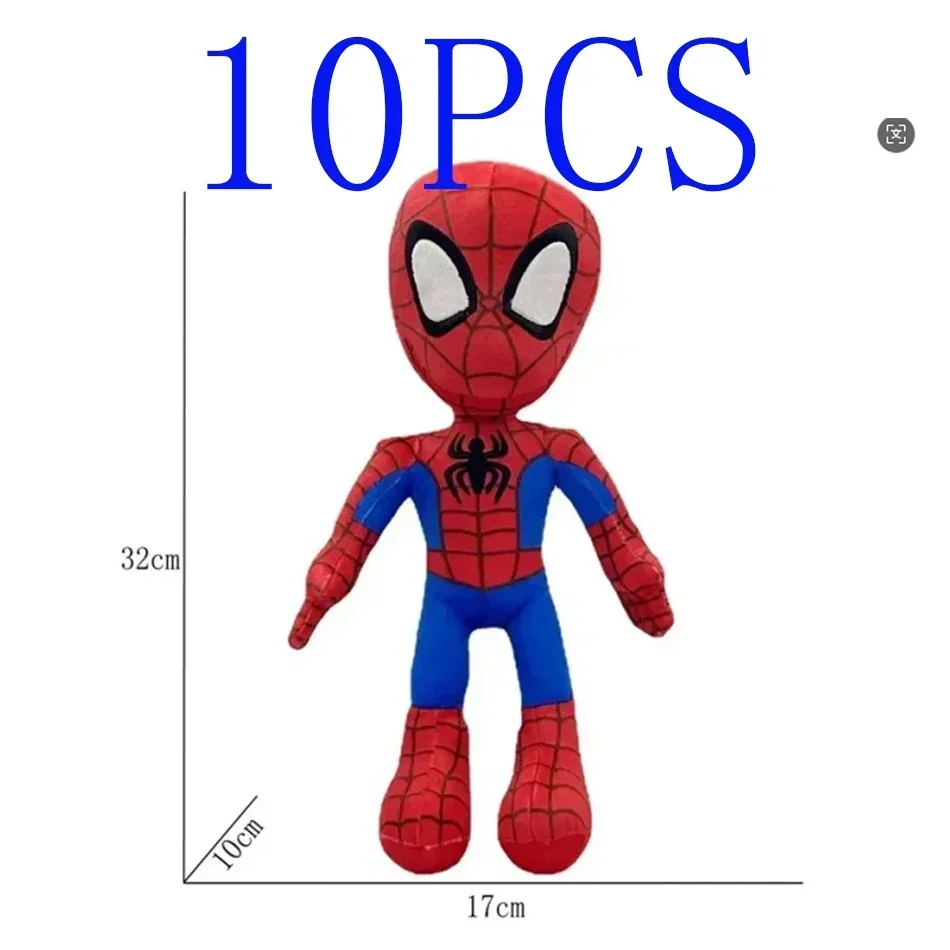 10PCS Marvel Spiderman Pluszowa zabawka Miękkie wypchane lalki z kreskówek Duże pluszowe lalki z tkaniny Poduszka dla dzieci Prezent świąteczny 25-30CM