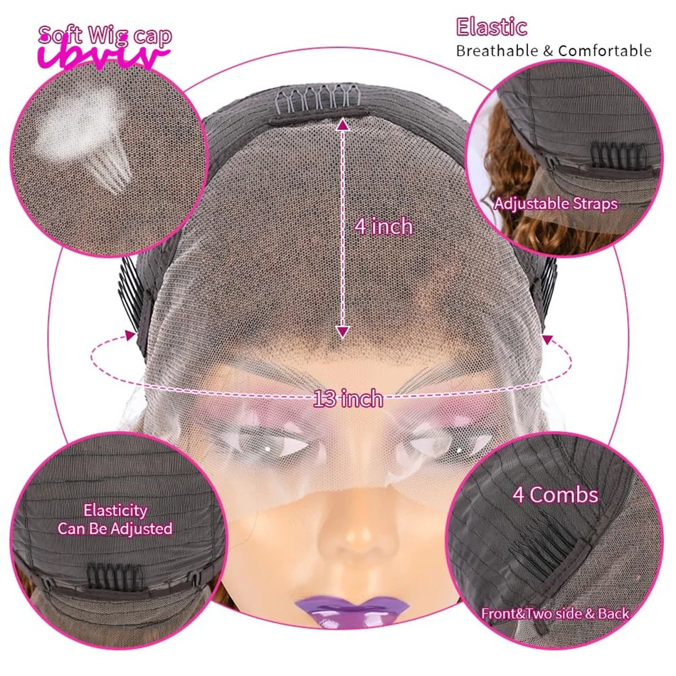 210 onda de agua de alta densidad P4/27 resaltado 13x4 13x6 HD peluca Frontal de onda profunda de encaje pelucas de cabello humano rizado de color brasileño 100%