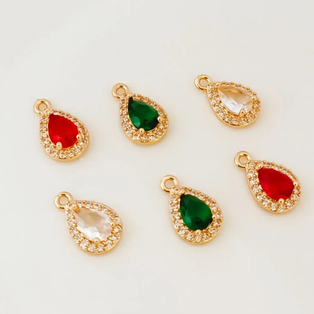 

Accessories 14K Gold-plated Zircon Crystal Pendant, White, Green Red Water Drop Pendant, DIY Handmade Jewelry and Accessories