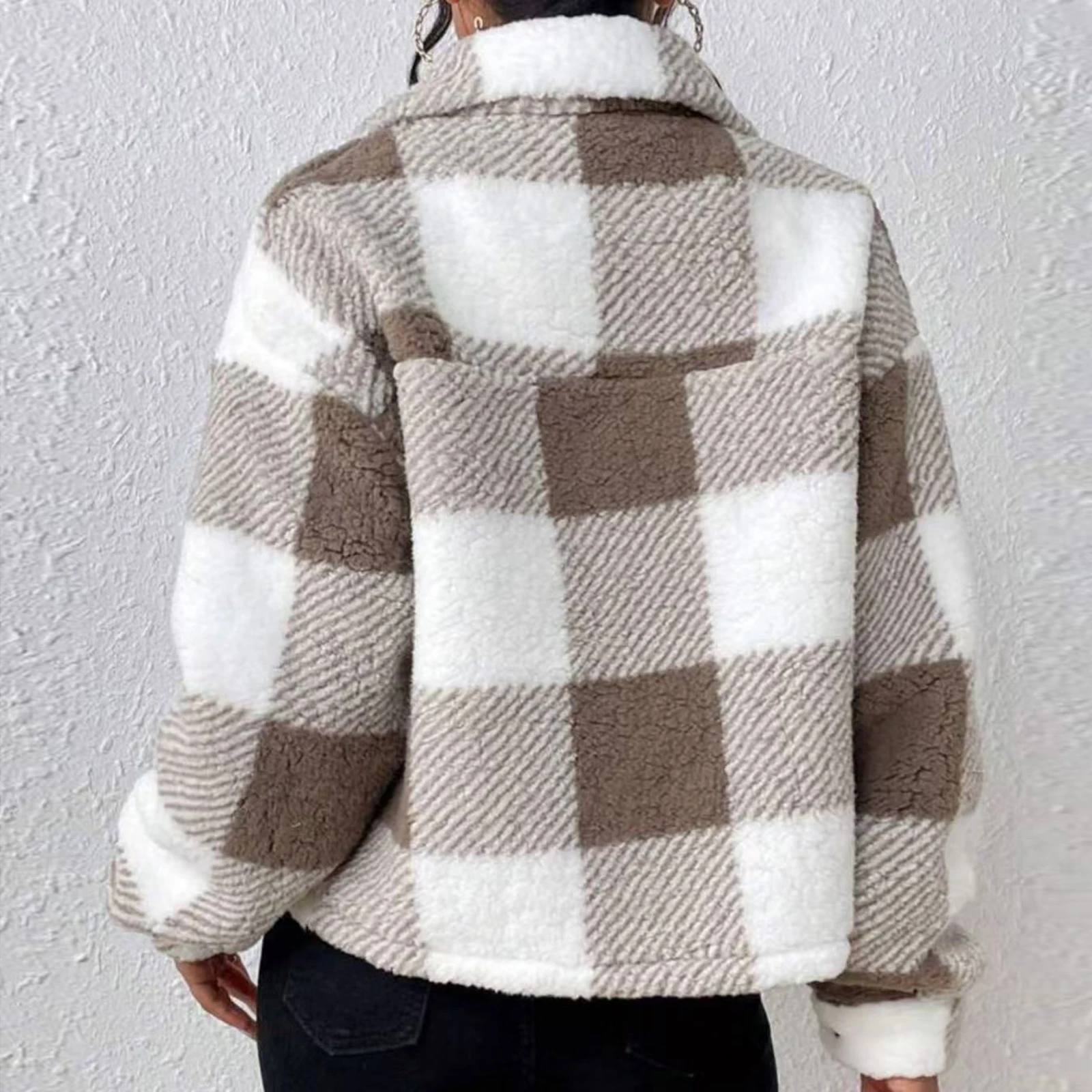 قميص نسائي متقلب بأزرار عصرية وأكمام طويلة، قميص كاجوال فضفاض، سترة صوفية، سترة خريف وشتاء، ملابس خارجية