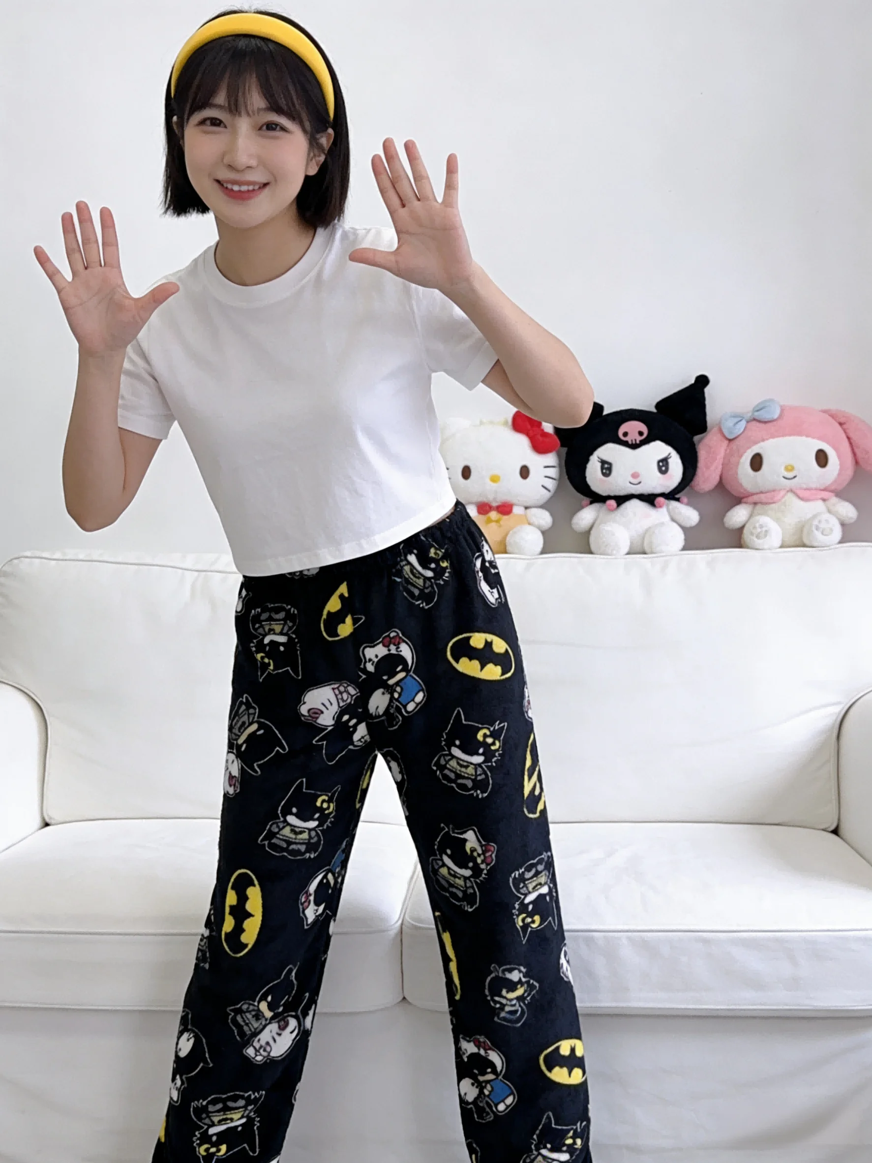 Hello Kitty flannel pajamas, black thermal loungewear, casual walking pants for couples, perfect for party outfits! view 2