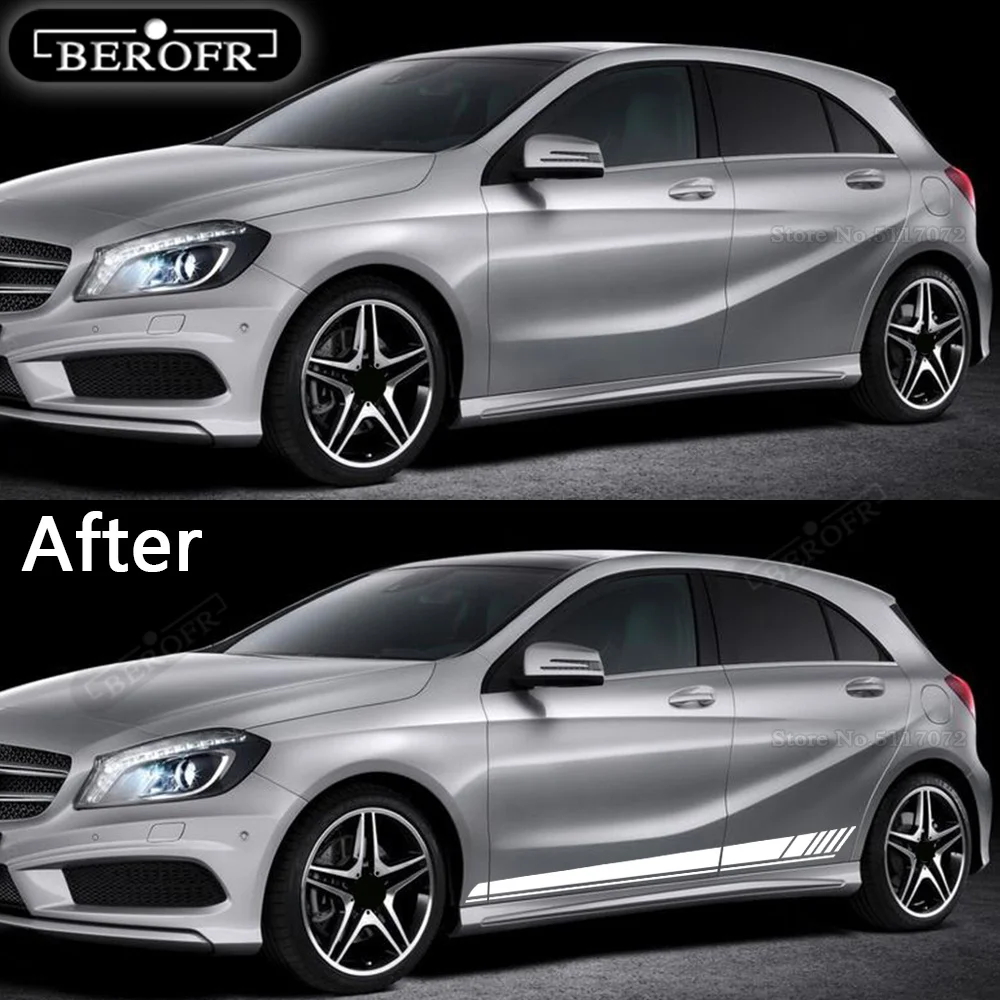 Car Side Body Sticker Stripe Skirt Sport Decal For Mercedes Benz A Class W176 W177 A45 A180 A200 A220 A250 X117 AMG Decoration