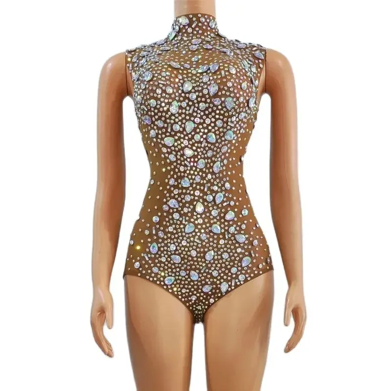 Full Rhinestones Bodysuit Sexy Gogo Dance Costumes Women Party Jazz Clothing Bar Nightclub Dj Ds Party Prom Outfit XS7107
