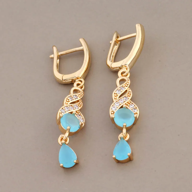 New Shiny Natural Zircon Hollow Drop Earrings for Women Unusual Gold Color Ethnic Wedding Jewelry Trendy Earrings 2024