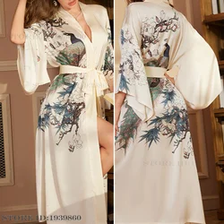 Chinese Style Women Long Wedding Robe Dress Print Flower Kimono Bathrobe Gown Plus Size Satin Sleepwear Night Dress Homewear