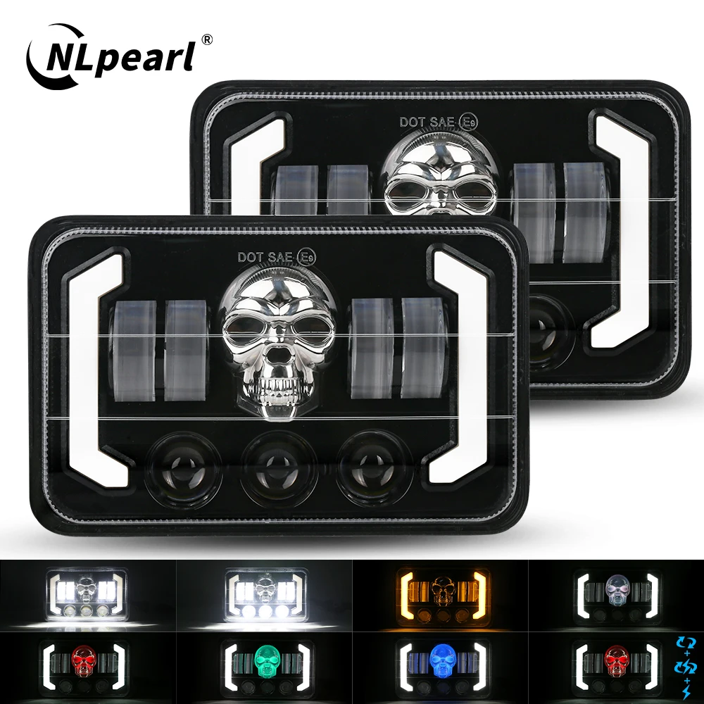 NLpearl 4x6 Inch Car LED Headlights Hi/Lo Beam RGB LED with DRL Headlamp for H4651 H4652 H4656 Car Jeep Truck Dodge Off Road 12V