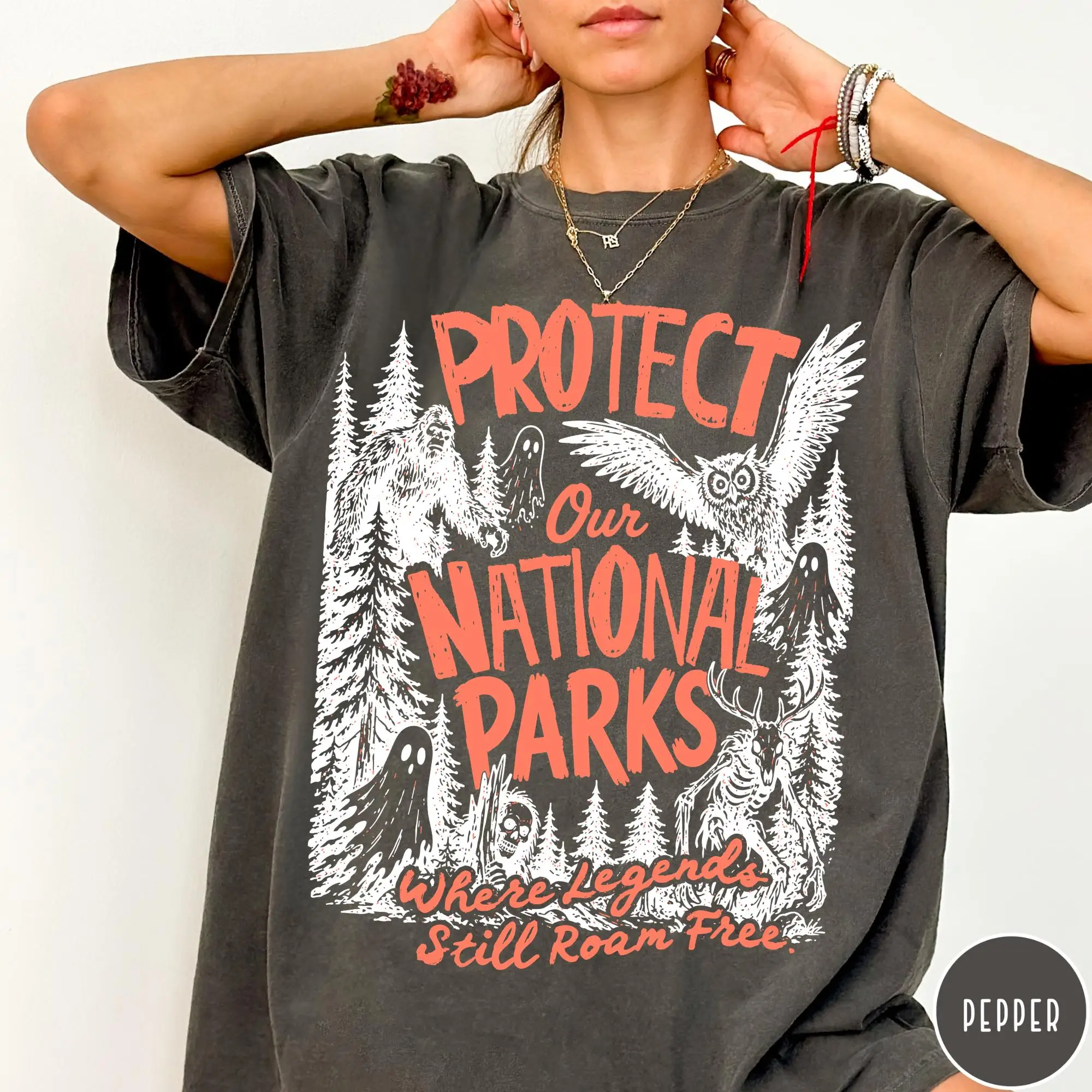 Protect Our National Parks Shirt, Funny Bigfoot Ghost Tee, Vintage Cryptid Gift, Unisex Retro Nature Lover Outdoor T-shirt