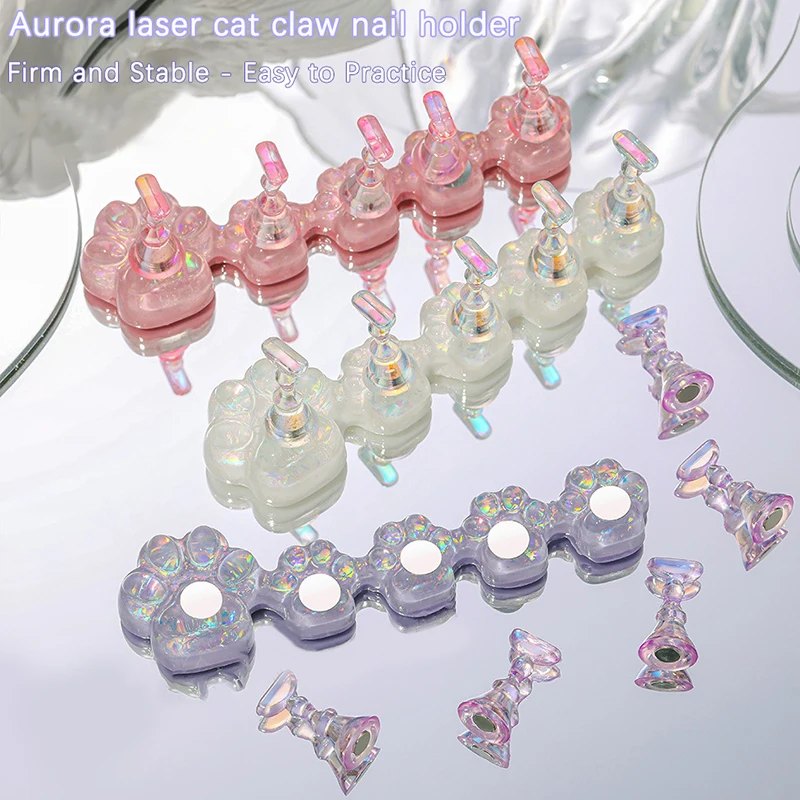 Laser Cat Paw Nail Stand Double Row Nail Art Practice Stand Acrylic Nail Tip Holder Training Display Stand Resin Nail Art Tool