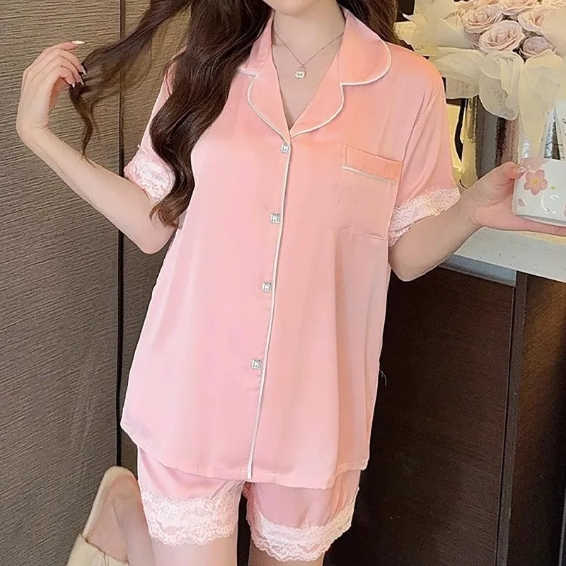 Neue Eis Seide Pyjamas frauen Sommer Einfache Ins Hohe Wert Süße Mädchen Kurzarm Pyjamas Homewear Sommer frauen kleidung – Detail 3