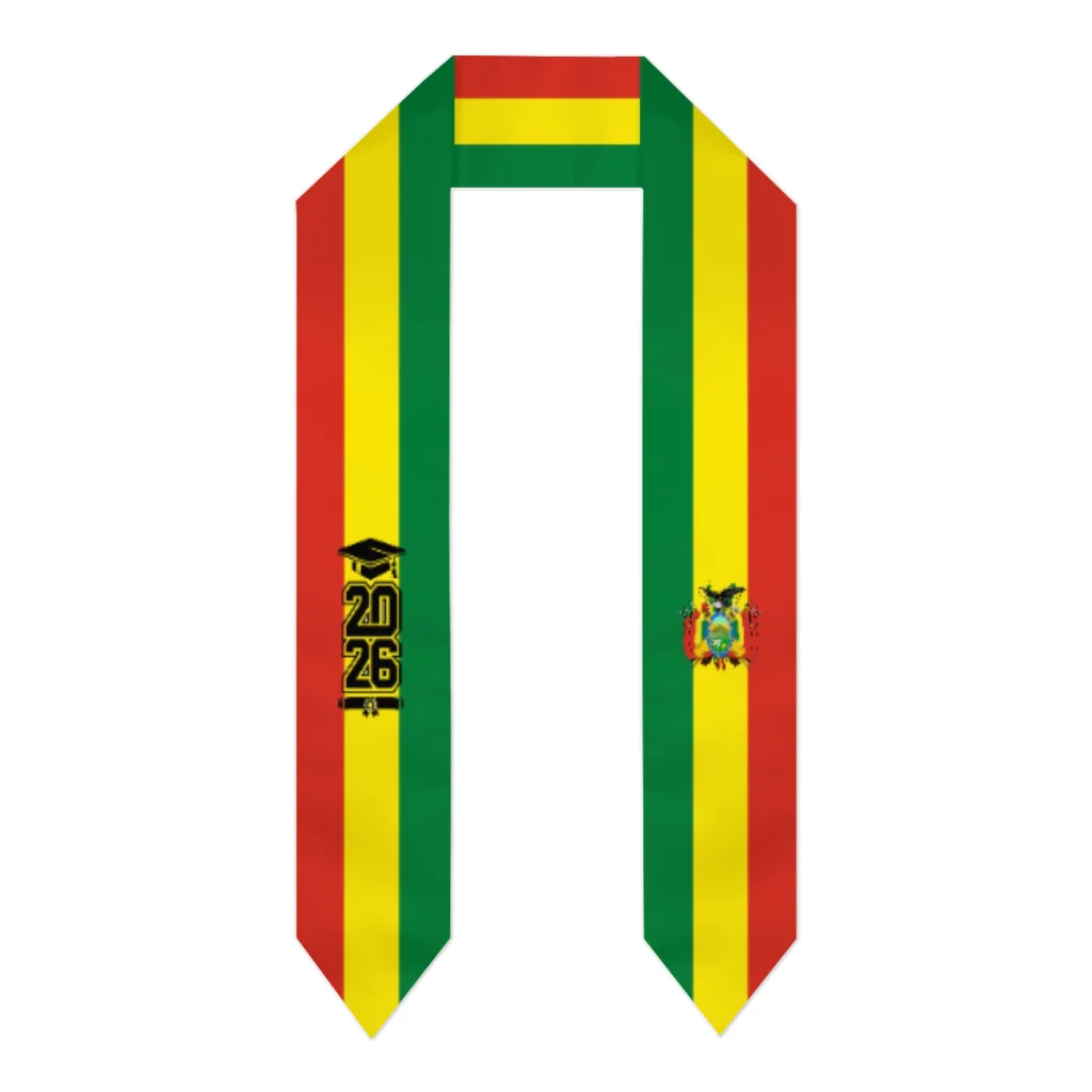 

Class of 2026 Bolivia Flag Scarf Graduation Sash Stole International Study Abroad Adult Unisex Party Accessory Top Print