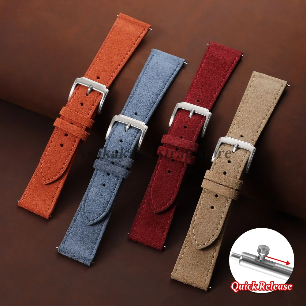 Bracelet de montre vintage en cuir suédé 18mm 19mm 20mm 22mm pour Omega, Seiko, Swatch, bracelet de montre en cuir de vachette, sport, femme, homme