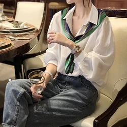 White Long Sleeve Polo Neck Office Shirt Tops Spring New Simplicity Solid Loose Temperament Blouse Fashion Elegant Women Clothes