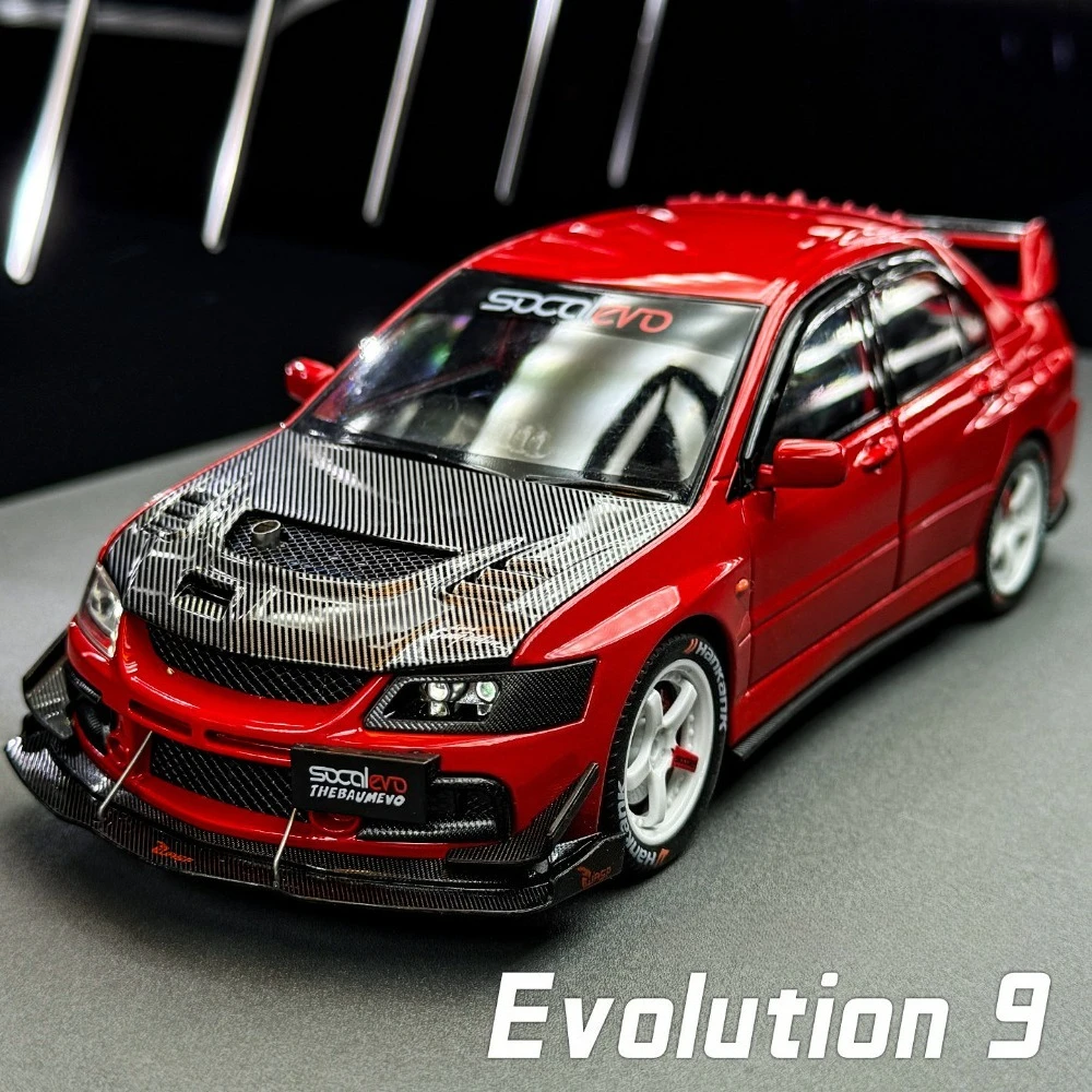 Modèle de voiture miniature en alliage Mitsubishi Lancer Evolution IX 1:24, jouet avec absorption des chocs, son et lumière, véhicule à rétrofriction, décoration de bureau