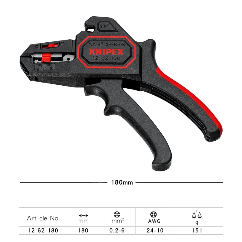 KNIPEX 12 62 180 7.1 inch insulation stripper electrician multi-function automatic cutting crimping stripping pliers Germany