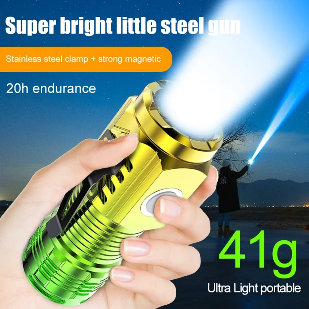 

3LED Super Bright Flashlight Portable Mini Burst Flash Torch Rechargeable Outdoor Emergency Spotlight with Pen Clip Tail Magnet