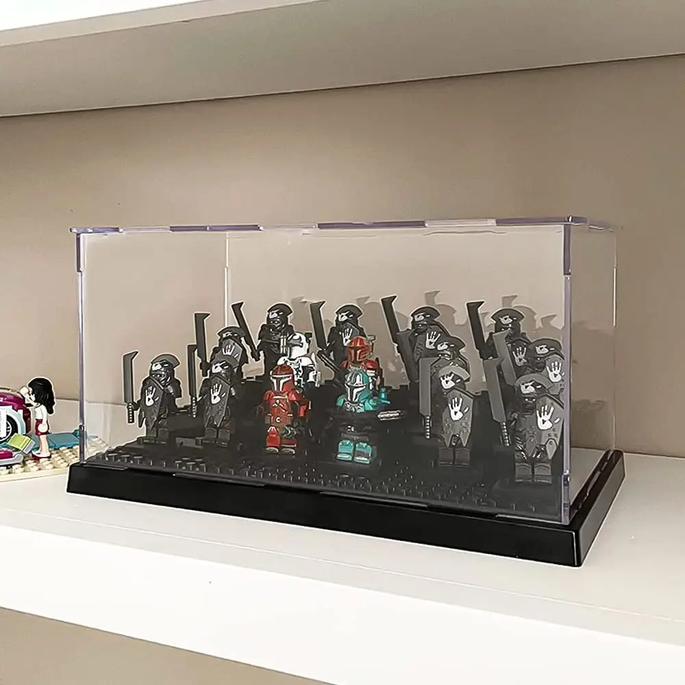 Estuche de exhibición de minifiguras DE ACCIÓN LEGO, caja de exhibición acrílica transparente a prueba de polvo, almacenamiento con 3 pasos móviles,