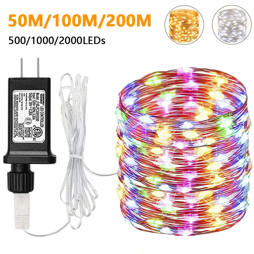 50M 100M 220V LED String lights Copper Wire EU US Plug Kit Warm Multicolor White 500 1000 LEDs/M Christmas Party Wedding Decor