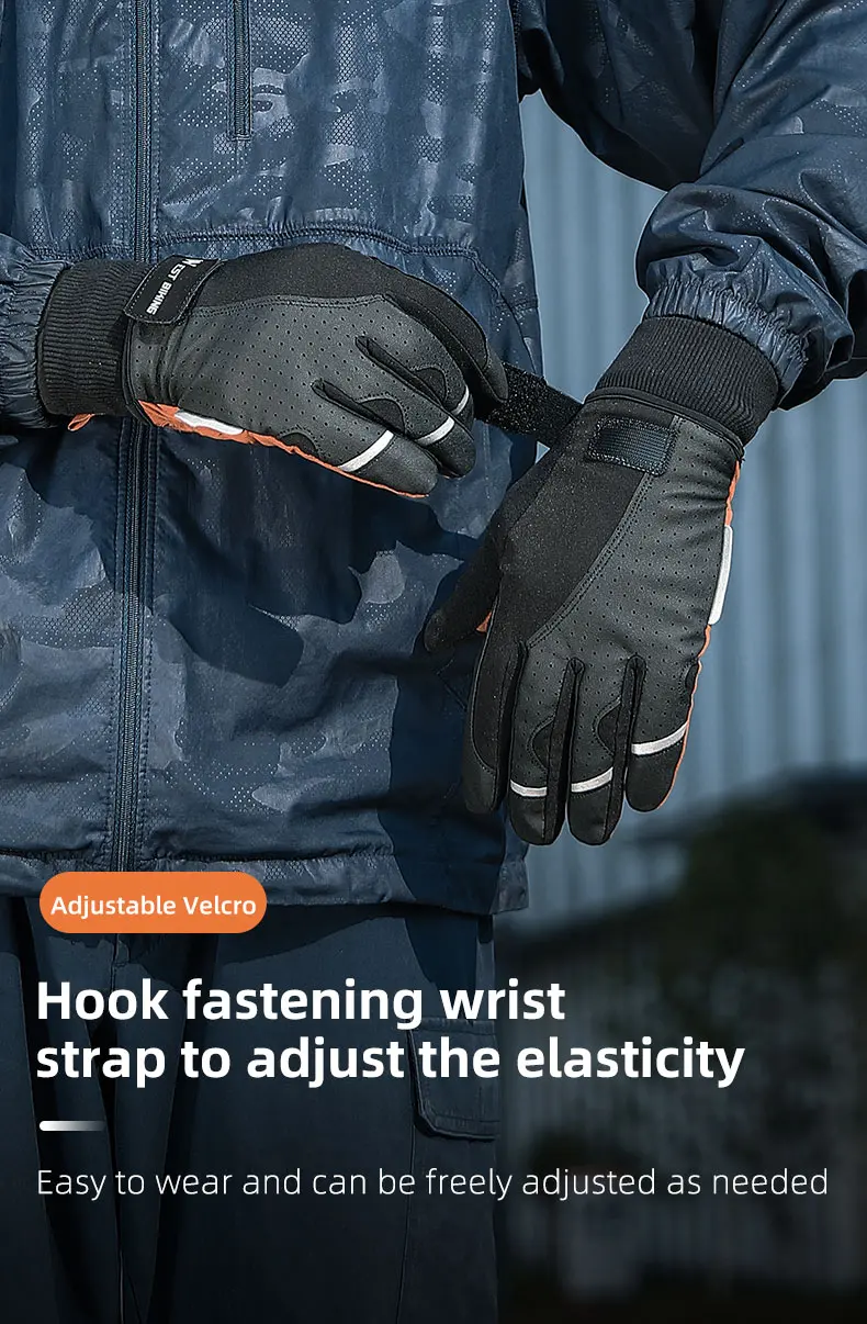 WEST BIKING Winter-Thermo-Fahrradhandschuhe für Herren, winddicht, mit Fleece, Touchscreen-fähig, aus PU-Leder, stoßdämpfend, mit SBR-Anti-Rutsch-Beschichtung, lange Manschetten. – Detail 13