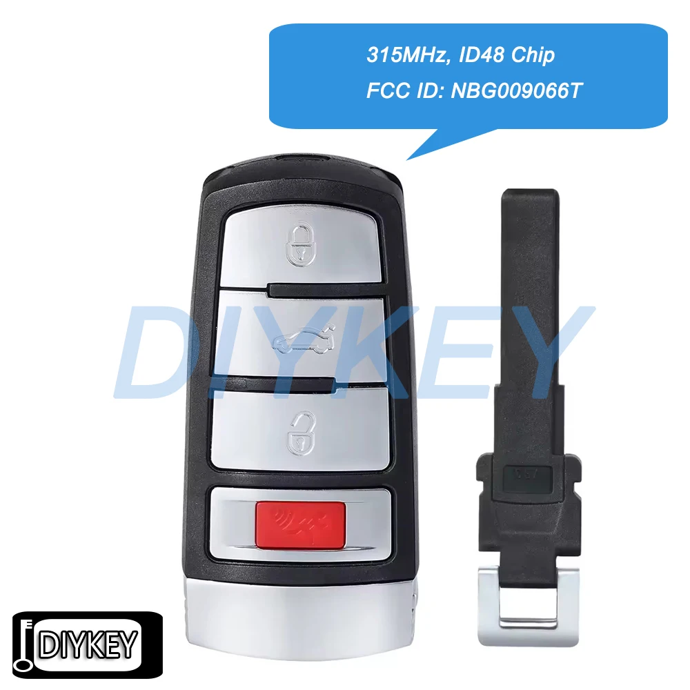 

4-кнопочный смарт-брелок с дистанционным управлением, чип ID48 315 МГц для Volkswagen Passat CC 2006-2015 FCC ID: NBG009066T, арт.: 3C0 959 752