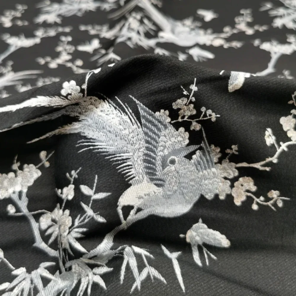 

Black Woven Jacquard Brocade Fabric for Sewing Windbreaker Traditional Chinese Garments Ethnic Hanfu Cheongsam Cloth