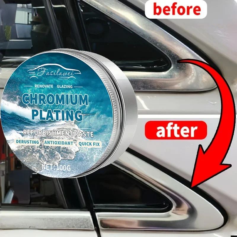 

Восстанавливающая паста для хромированных деталей транспортных средств, предназначенная для обновления окисленной хромированной отделки и эмблем, поставляется с губкой.