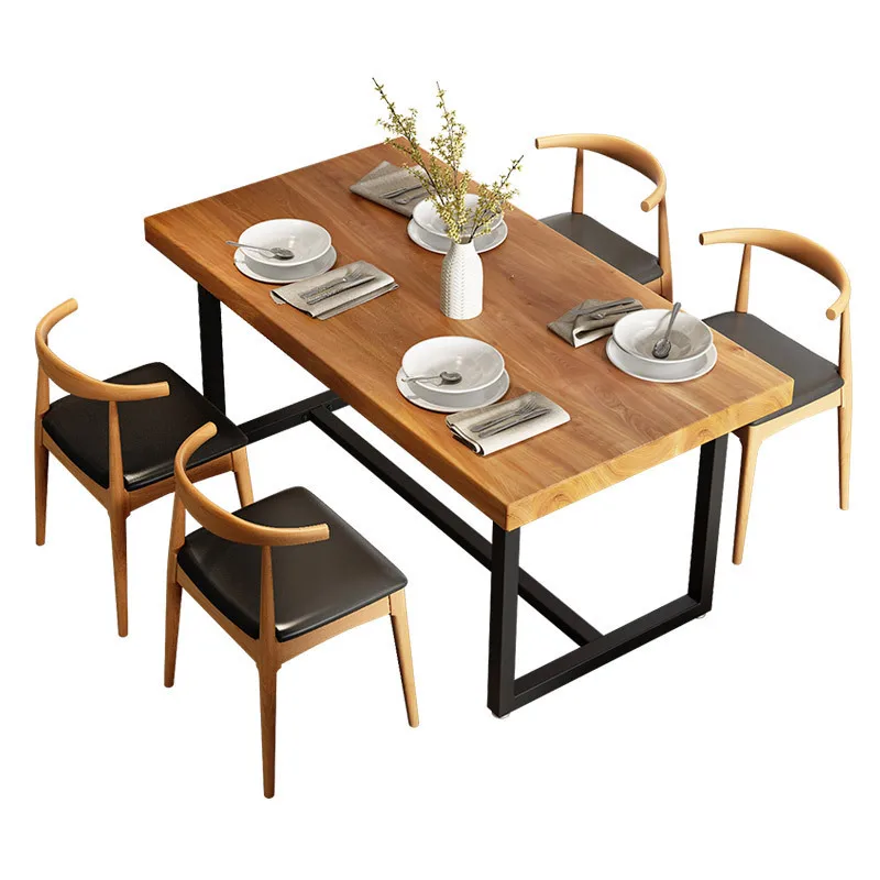 

Dining table household small apartment retro solid wood dining table modern simple rectangular restaurant 4 people 6 people