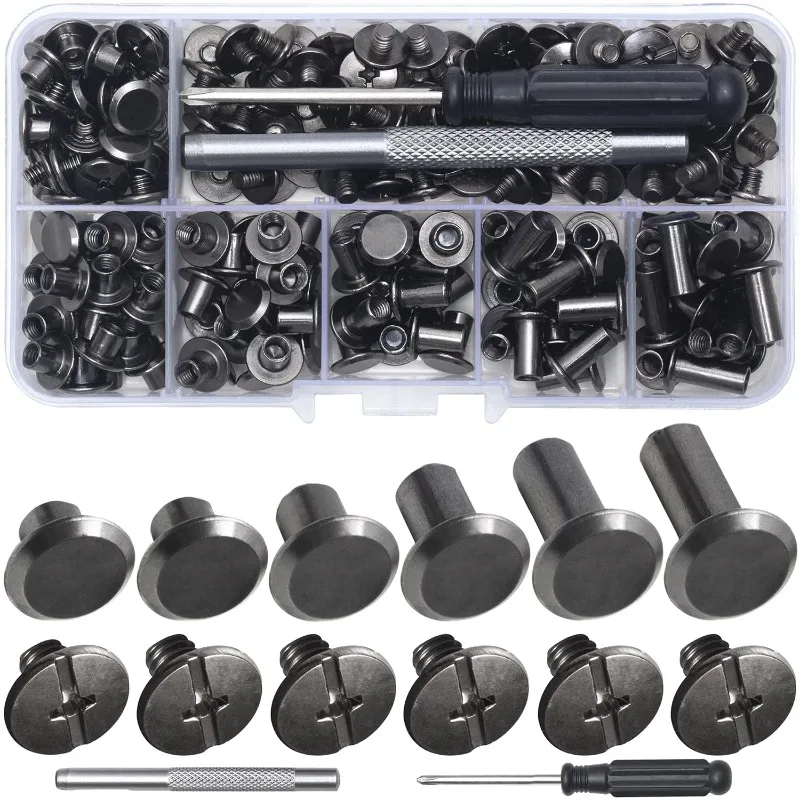 110Sets Chicago Screws Leather Rivets Chicago Binding Screws for Decorate Repair Leather Craft Belt Bag Shoes Purse Bookbinding