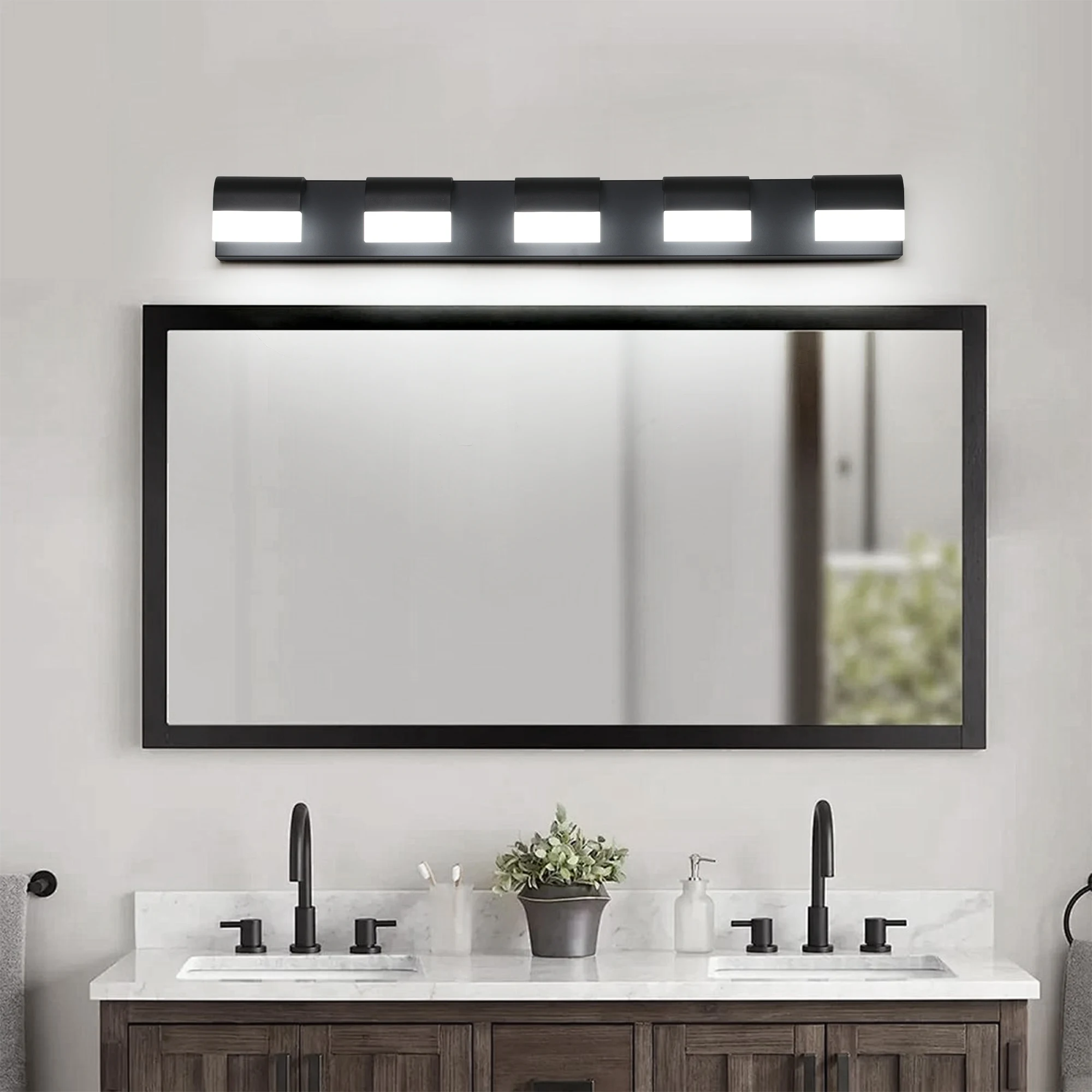 Modern Bathroom Vanity Lighting 4/5/6 Lights LED Vanity Lights Over Mirror Bath Wall Lighting-Black Finish