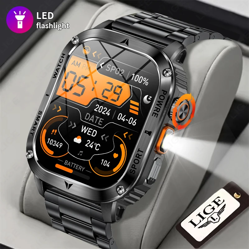 

Lige 2025 Новый наружный фонарик Smart Watch Men 2,01 ”HD Screen 400mah Bluetooth Call Call Ip68 Водонепроницаемый монитор здоровья Умные часы