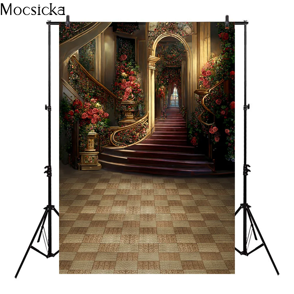 Gold Palace Background Red Carpet Wooden Floor Chandelier Royal Children Adult Portrait Photo Backdrop Photo Photography Props