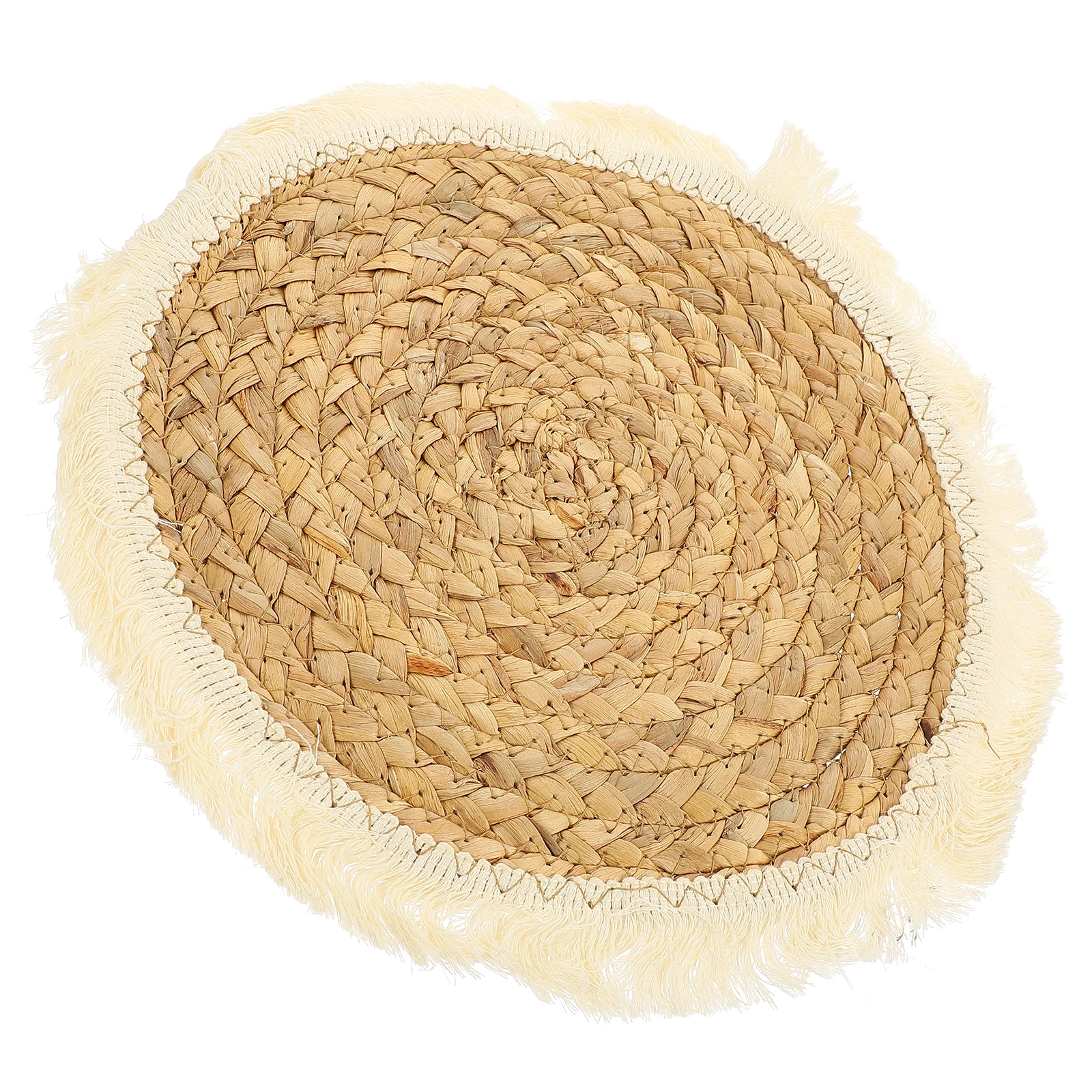 

Round Straw Placemat Braided Coasters Heat Resistant Natural Grass Mats Wear-Resistant Tassels for Home