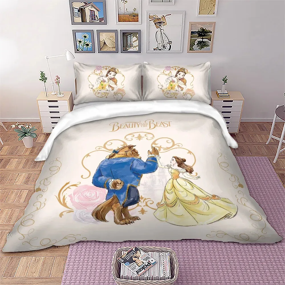 Set di biancheria da letto Beauty and the Beast, Set copripiumino trapuntato Disney Princess per la decorazione della camera da letto dei bambini