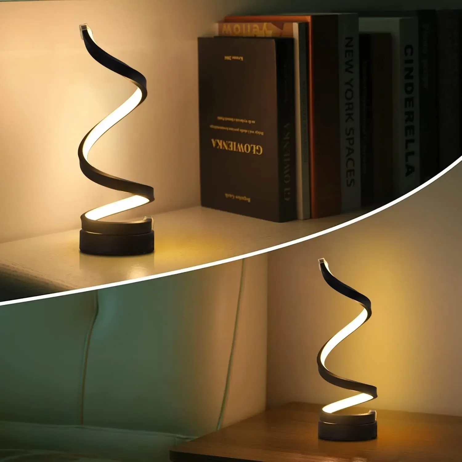 Table Lamp for Bedroom - Bedside Lamps for Nightstand, Modern Spiral Dimmable LED Table Lamp for Living Room Bedroom Office