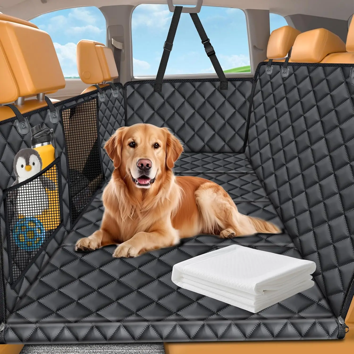 

Hard Bottom Dog Car Seat Cover with Leak-Proof Pee Pad, Pet Rear Seat Protector for SUV and Car Travel