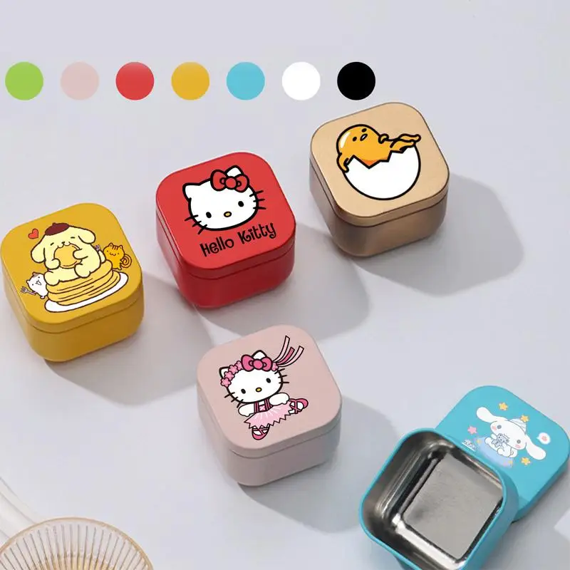 

Anime Sanrio Hello Kitty Kuromi Square Metal Storage Box Cinnamoroll Pompompurin Storage Boxes for Organizing Birthday Gifts