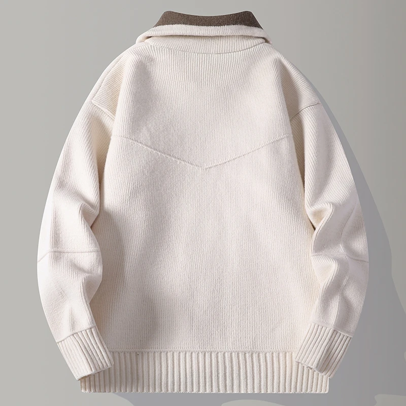 Autumn Winter Men's Sweater Zipper Cardigans Fashion Patchwork Turn Down Collar Casual Knitted Sweatercoat Men Warm Knit Jackets