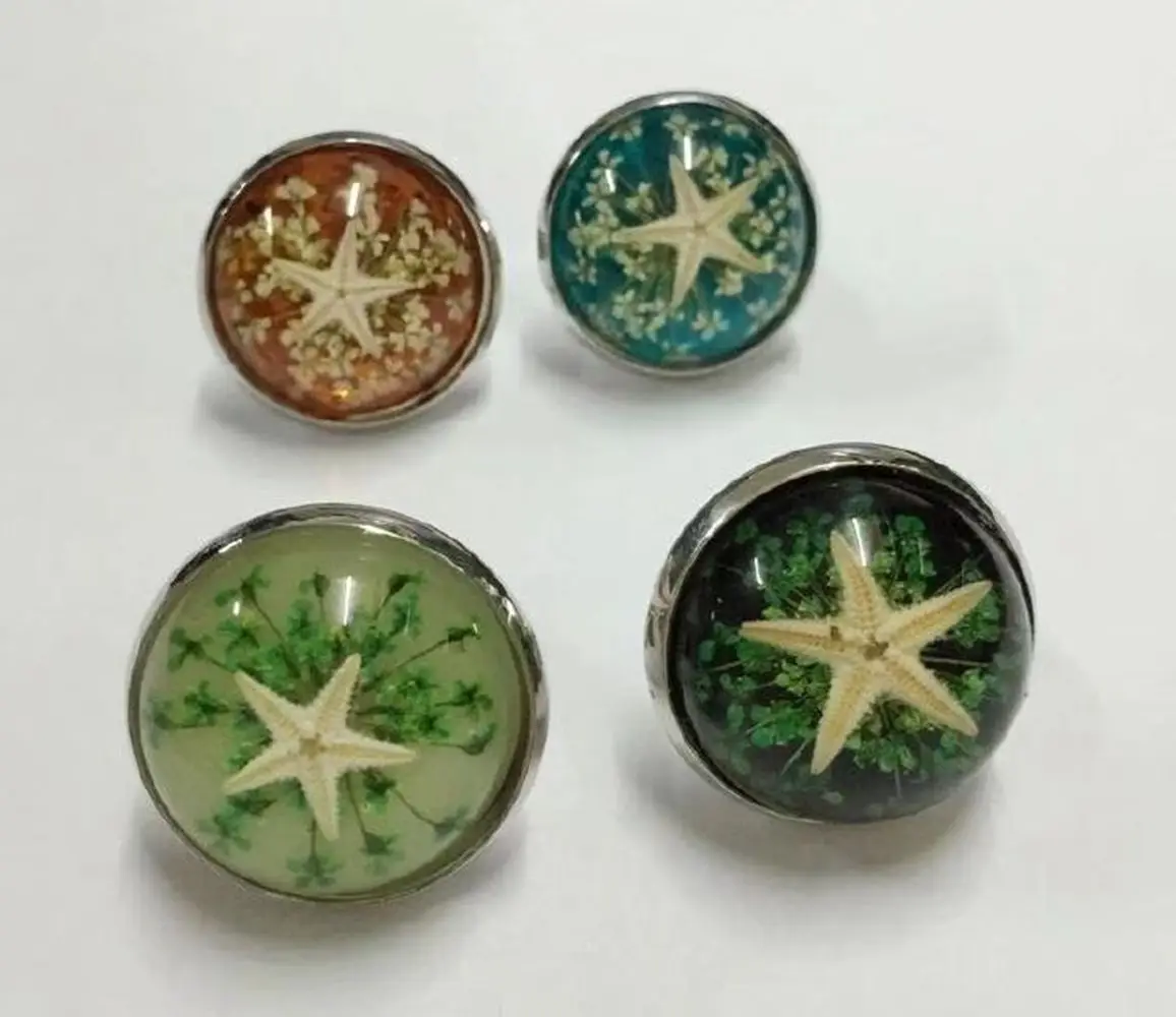 12 pcs Pretty Jewelry Real Star Fish Mixed Handsome Colorful Bottom Biker Ring