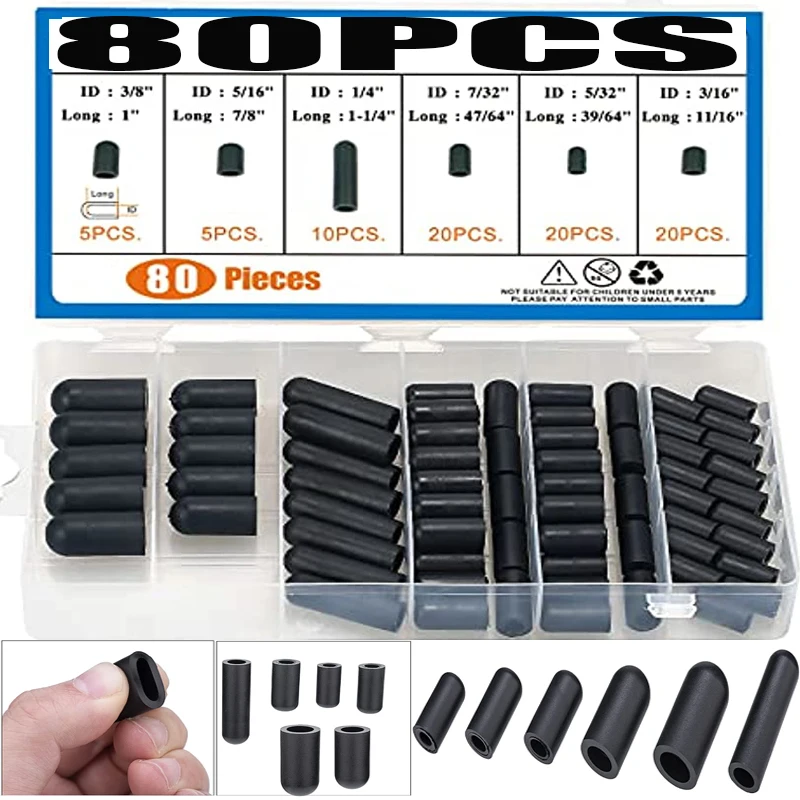 80PCS Black Vacuum Dust Cap For Automotive Carburetors Vacuum Cap Rubber Dropper ID from 5/32