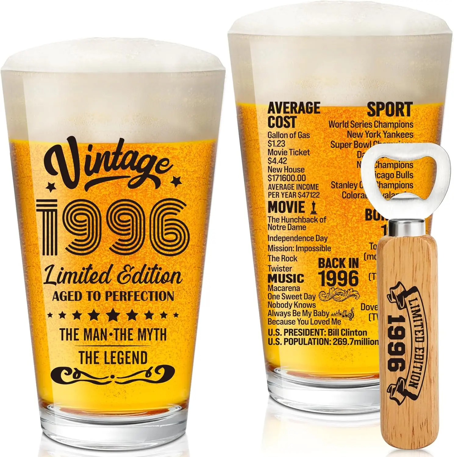

Vintage 1996 Beer Glass for 30th Birthday Gift, Cool Decor for Men Turning 30
