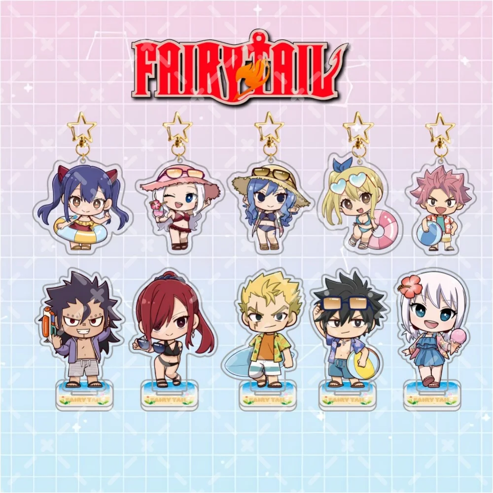 Fairy Tail Anime Erza Lucy Natsu Jellal Juvia Gray 6-10cm Acrylic Stand Keychain Desktop Ornament Collectible Fan Gift