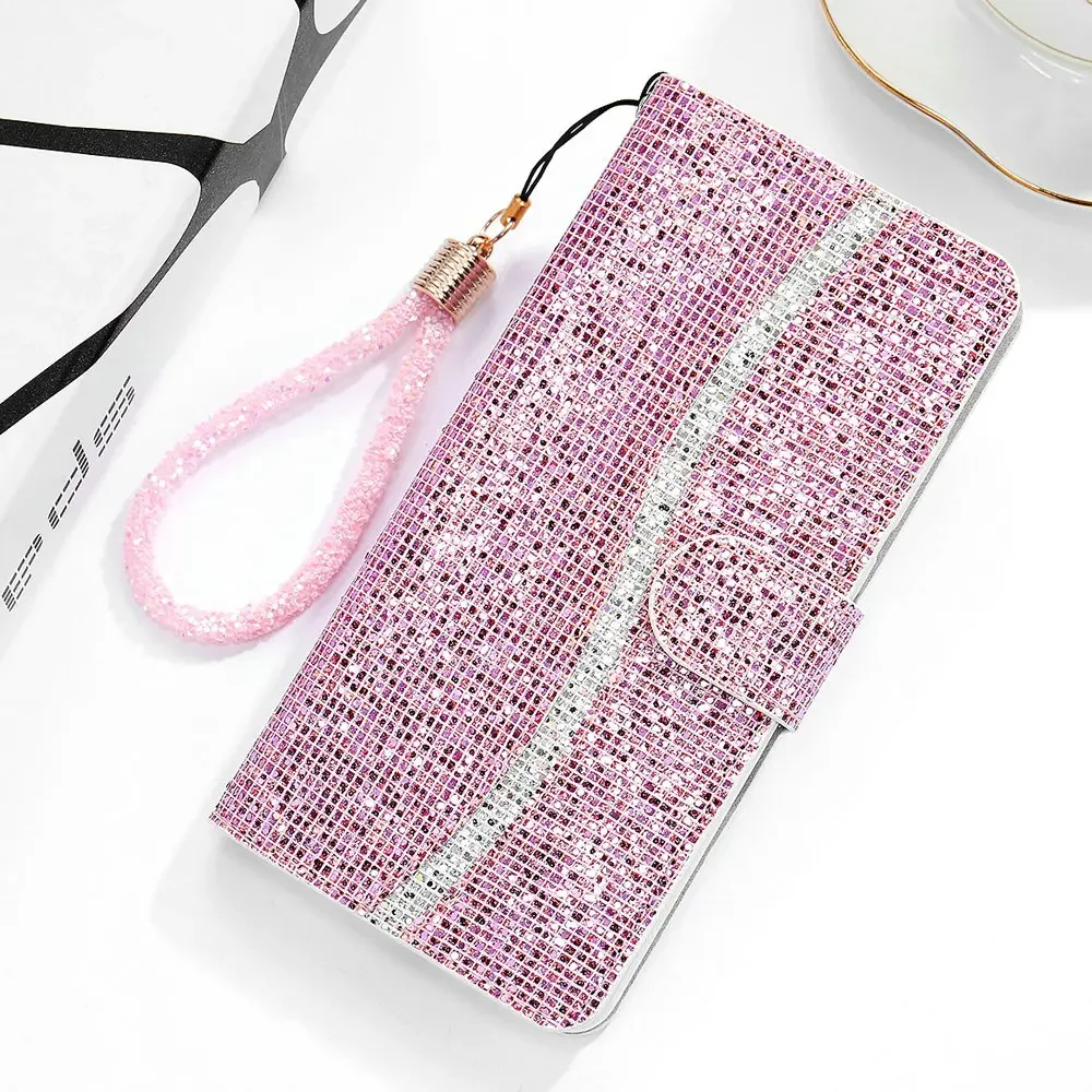 For Coque Samsung A54 A55 A35 A15 A34 A 24 5G Book Case Bling Sparkle Wallet Funda Samsung Galaxy A24 A14 A04S A04 35 A 54 34 55