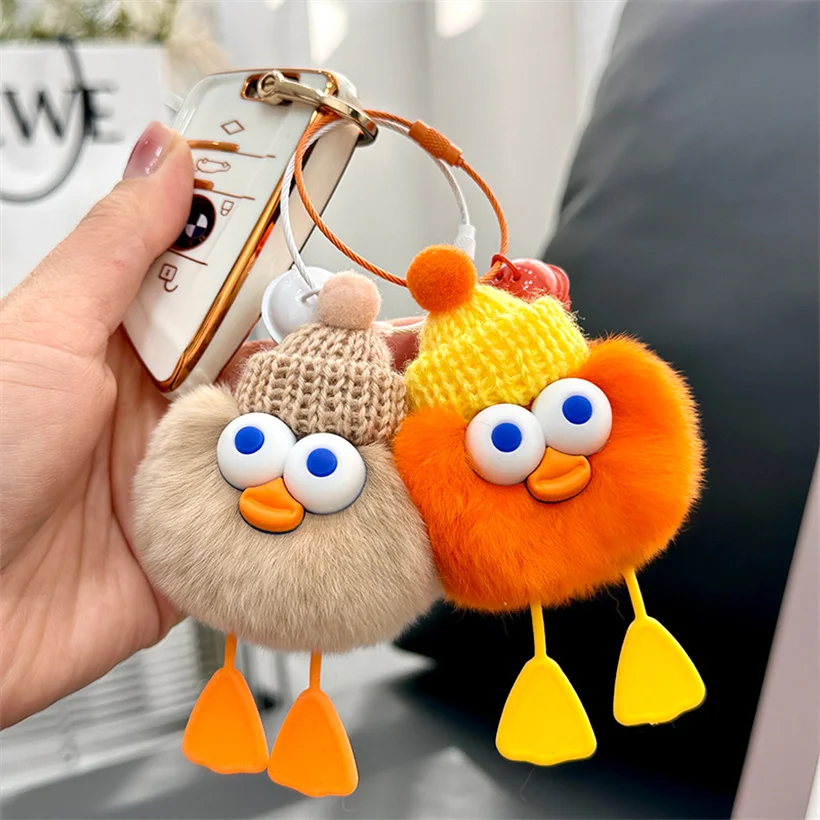 

11Cm Genuine Natural Rex Rabbit Fur Duckling Ball Golden Color Keychain Cute Lapin Car Keyring Bag Pendant Pom Fluffy Key Chains