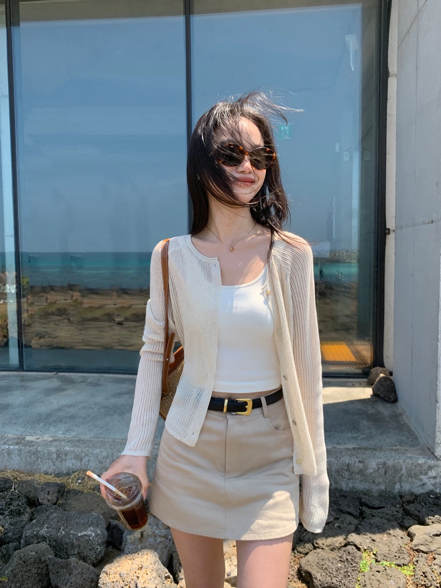 

Pusumede ажурный вязаный кардиган женский летний тонкий верхняя одежда защита от солнца кондиционер длинный свободный топ све