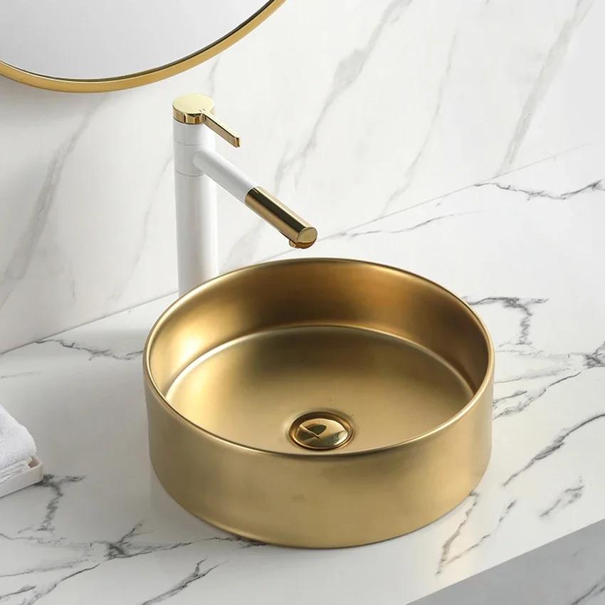 

Golden Countertop Basin Wash Basin Hotel Luxury Wash Basin Ceramic Gold-plated Art Basin Balcony Electroplating Silver Basin