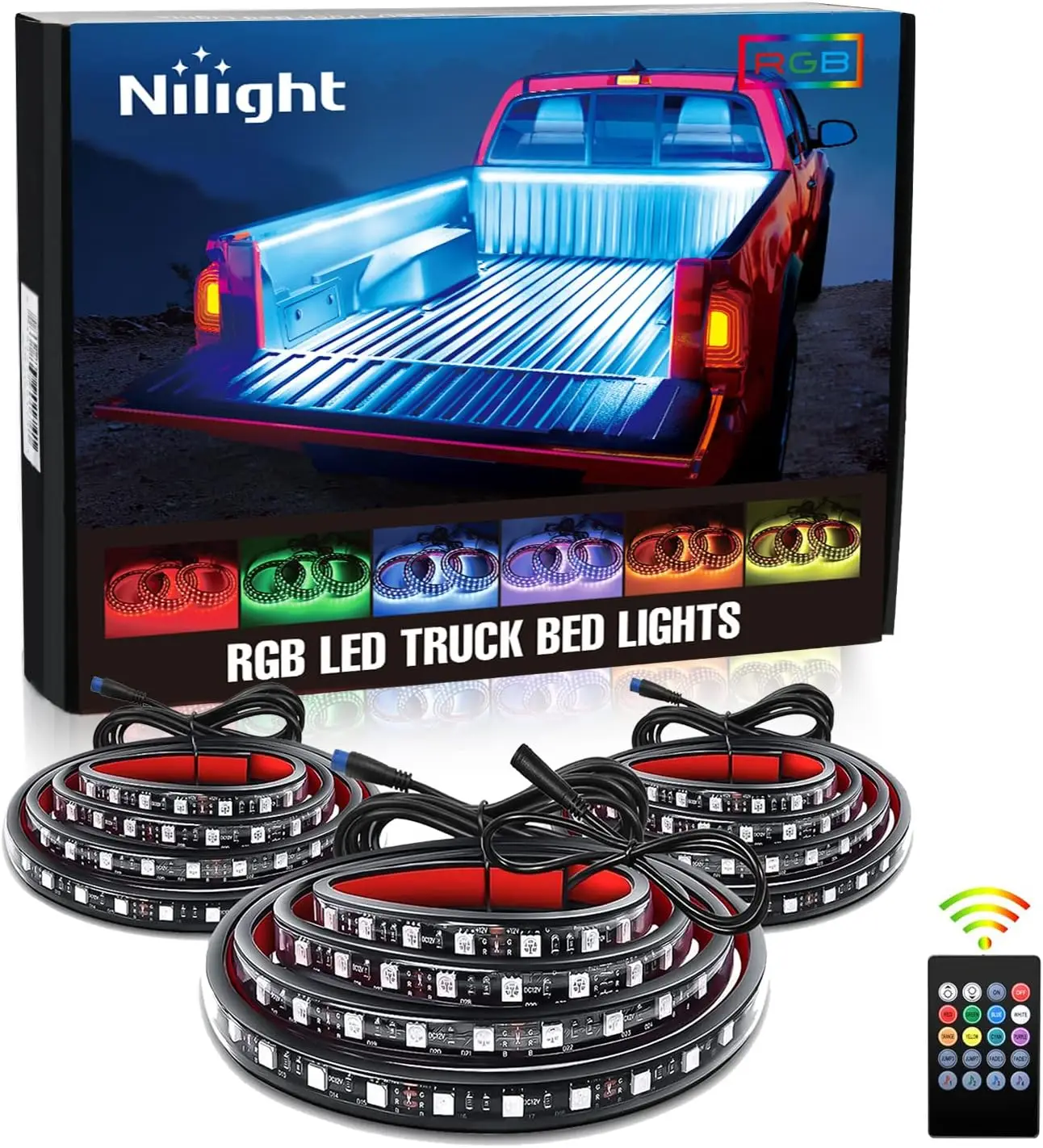

Комплект из 3 светодиодных RGB-лент для кузова грузовика длиной 60 дюймов с радиочастотным пультом ДУ и кабелем-разветвителем для пикапов, кемперов, автодомов, внедорожников, лодок