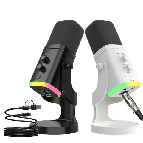 Hot Professional USB Game Microphone Wired RGB AM8 Computer Streaming Media Podcast Noise Elimination XLR Dynamic Microphone