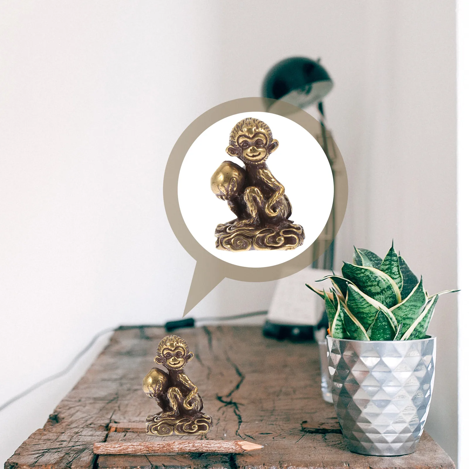 

Copper Monkey Figurine Desktop Mini Decor Chinese Style nament Long Lasting Home Decoration Storage Accessories