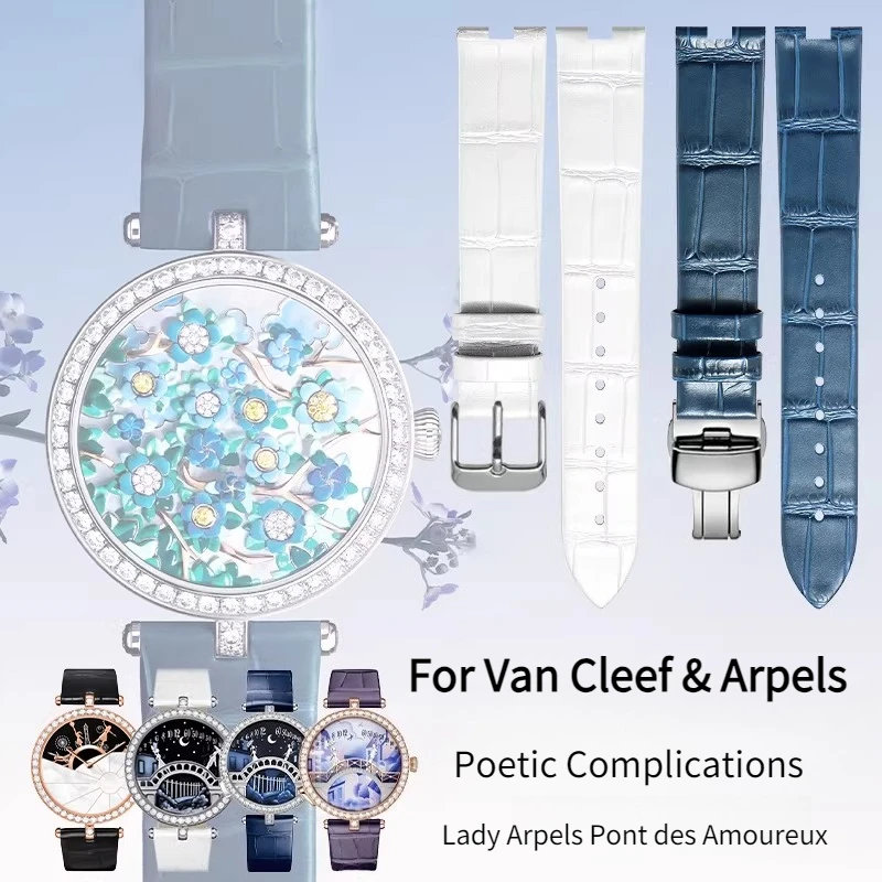 Correa de cuero genuino cóncava para el reloj original Van Cleef & Arpels Poetic Complications VCA Lady Arpels Pont des Amoureux.