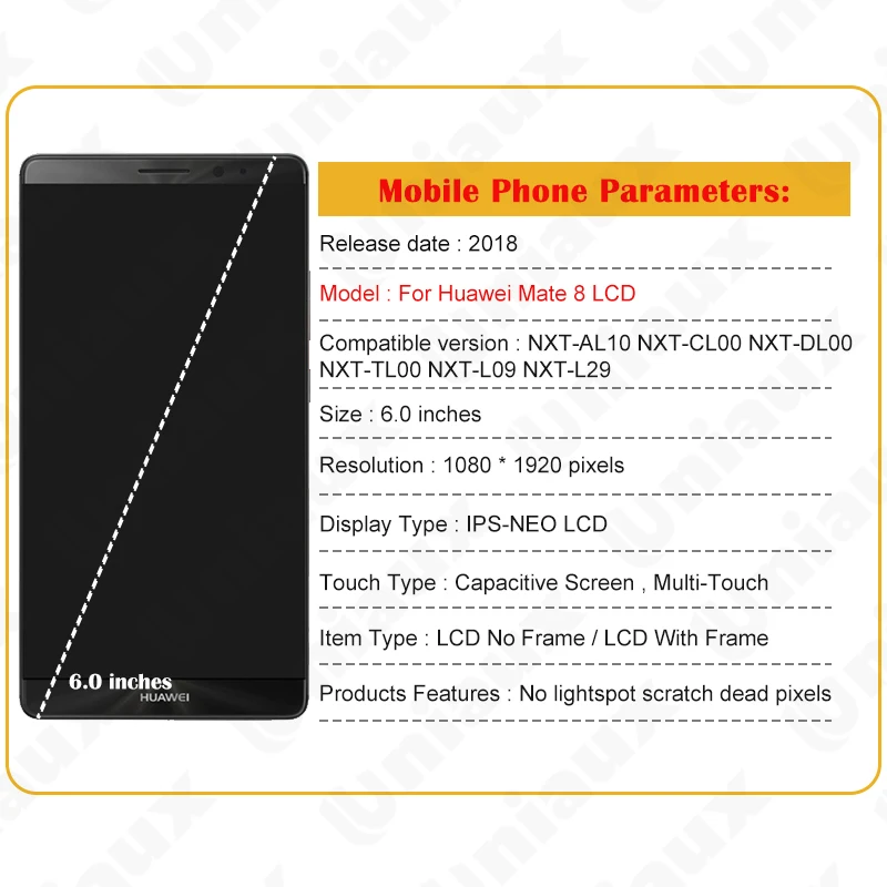 6.0\'\' For Huawei Mate 8 LCD Display Touch Screen Digitizer Assembly Replacement For Mate 8 Mate8 NXT-L29 NXT-AL10 LCD Screen